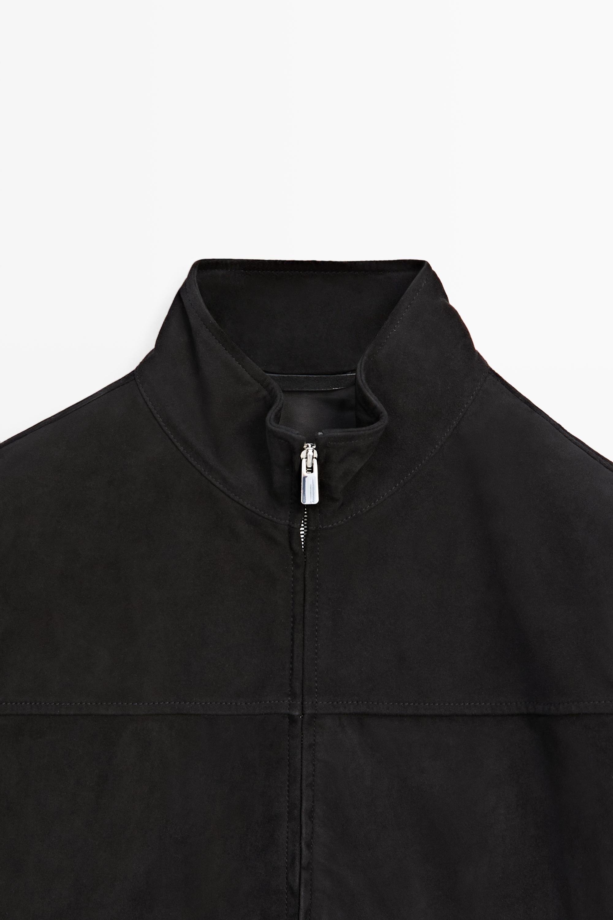 Blouson bomber en cuir effet daim